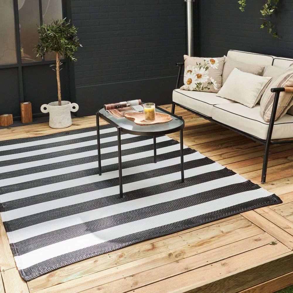 The Rugs Reversible Weatherproof Outdoor Garden Patio Rug Striped Rainbow
