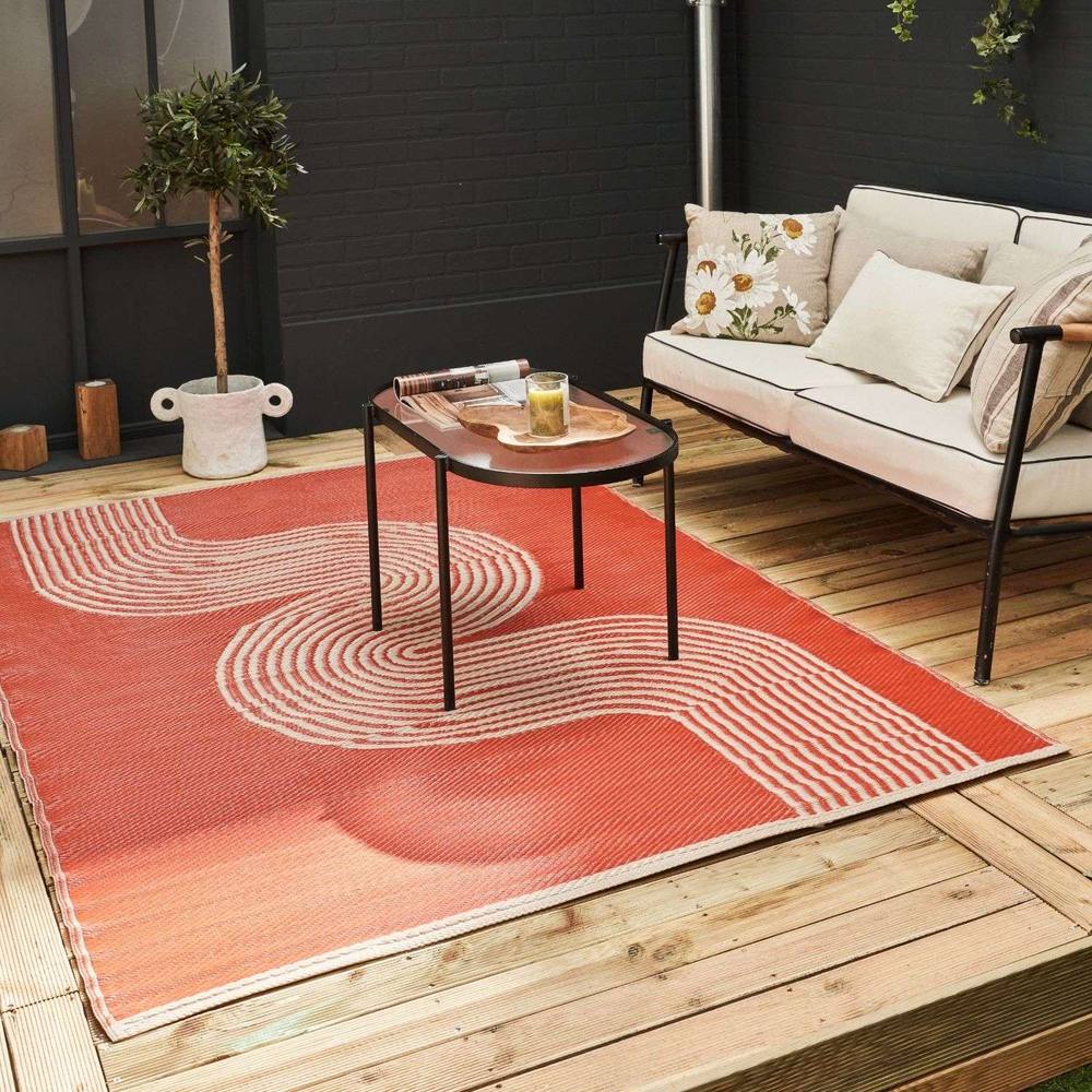The Rugs Reversible Weatherproof Outdoor Rug Wavy Lines Urban In Terracotta
