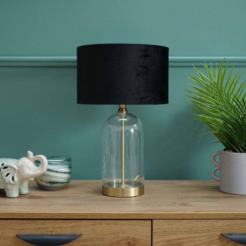 Valuelights Jessy Gold Glass Table Lamp With Black Velvet Shade