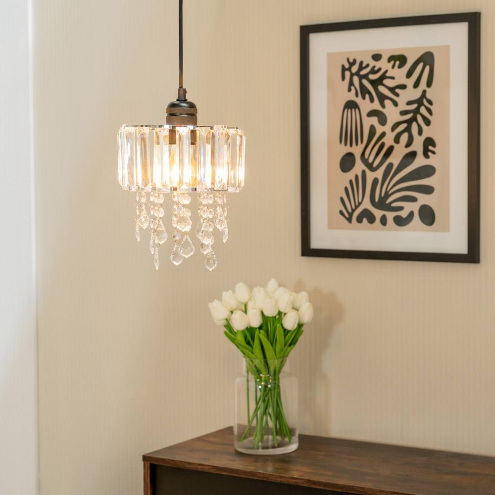 Valuelights Mabel Clear Drum Ceiling Pendant Droplet Light Lamp Shade & W Led In Silver