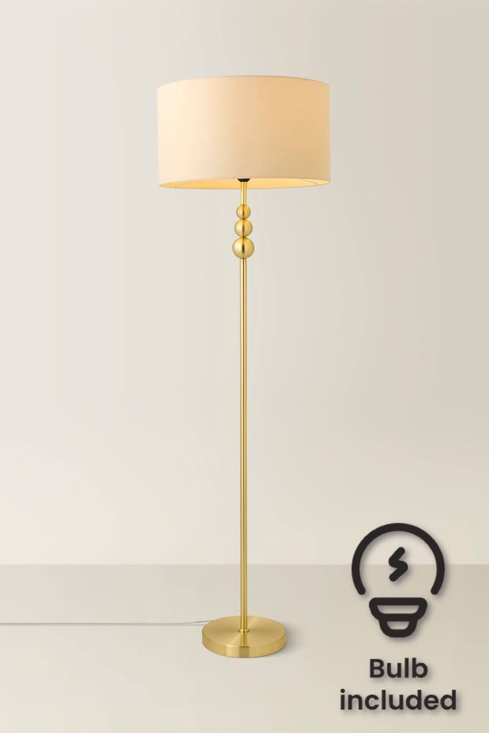 Valuelights Marissa Fabric Drum Shade With Brushed Gold Ball Floor Lamp With Bulb In Nude
