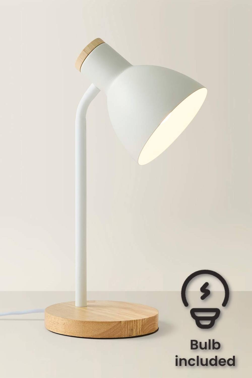 Valuelights Woody Metal Dome Shade Wooden Base Desk Task Table Lamp With Led Bulb In White