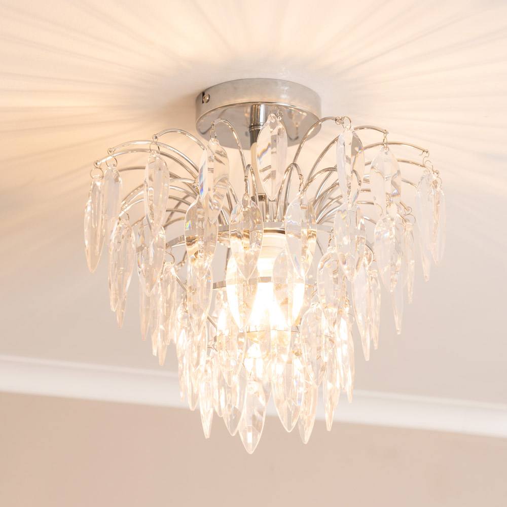 Valuelights Emma Acrylic Waterfall Jewel Droplet Pendant Ceiling Light And Led Bulb In Silver