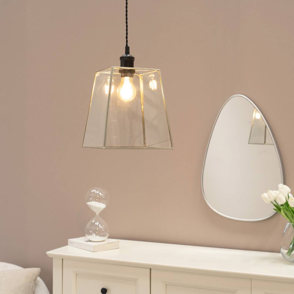 Valuelights Susie Pair Of Glass Pendant Lantern Case Easy Fit Lamp Shade With Led Bulbs In Silver