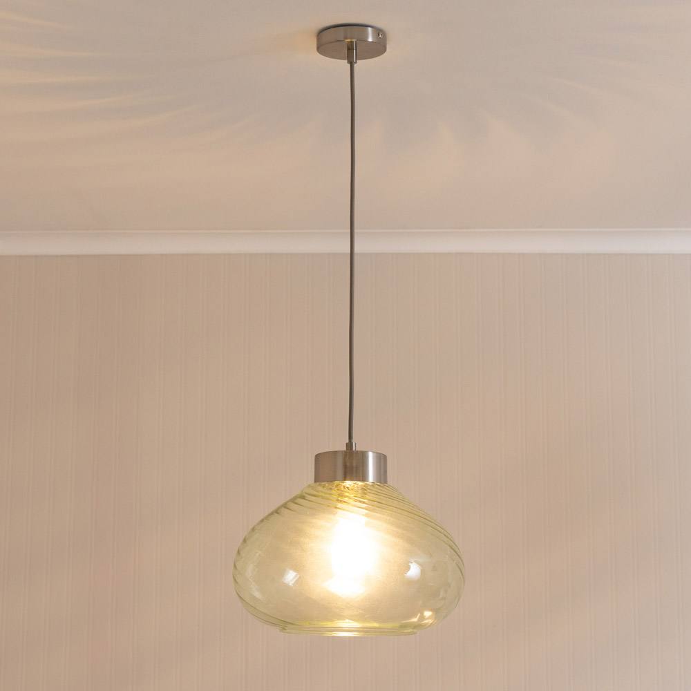 Valuelights Corinne Twill Spiral Green Glass Chrome Capped Ceiling Pendant Light In Light Green