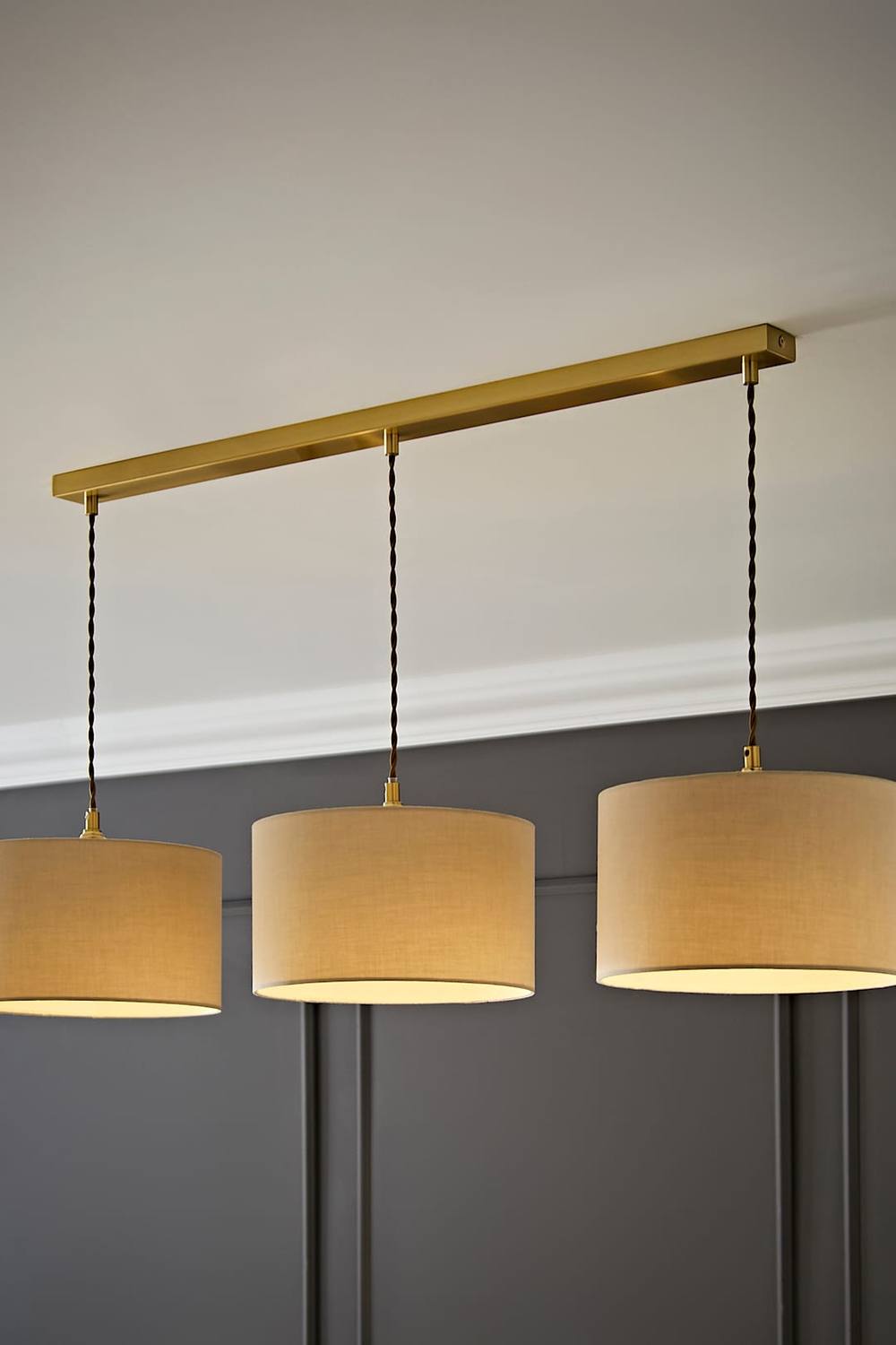 Valuelights Reni Fabric Drum Shade Drop Bar Gold Diner Ceiling Pendant Light In Natural