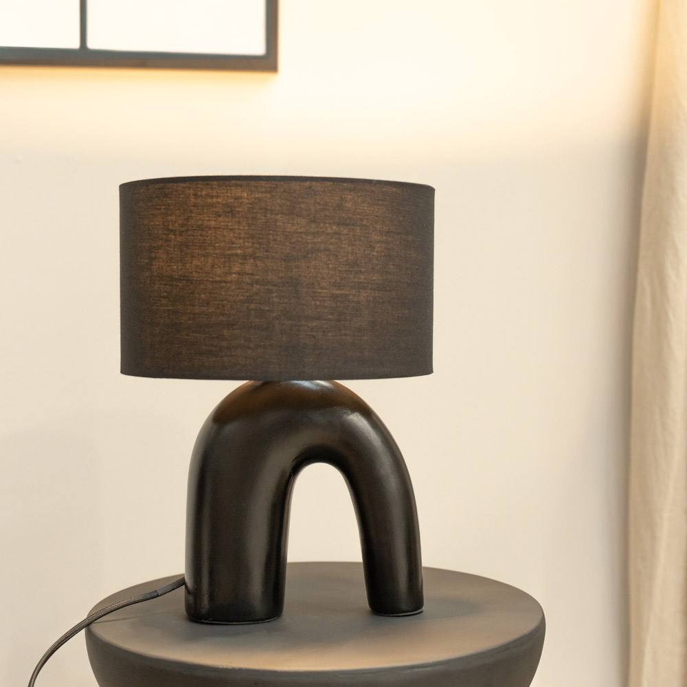 Valuelights Lia Fabric Drum Lamp Shade Black Arch Abstract Ceramic Table Lamp