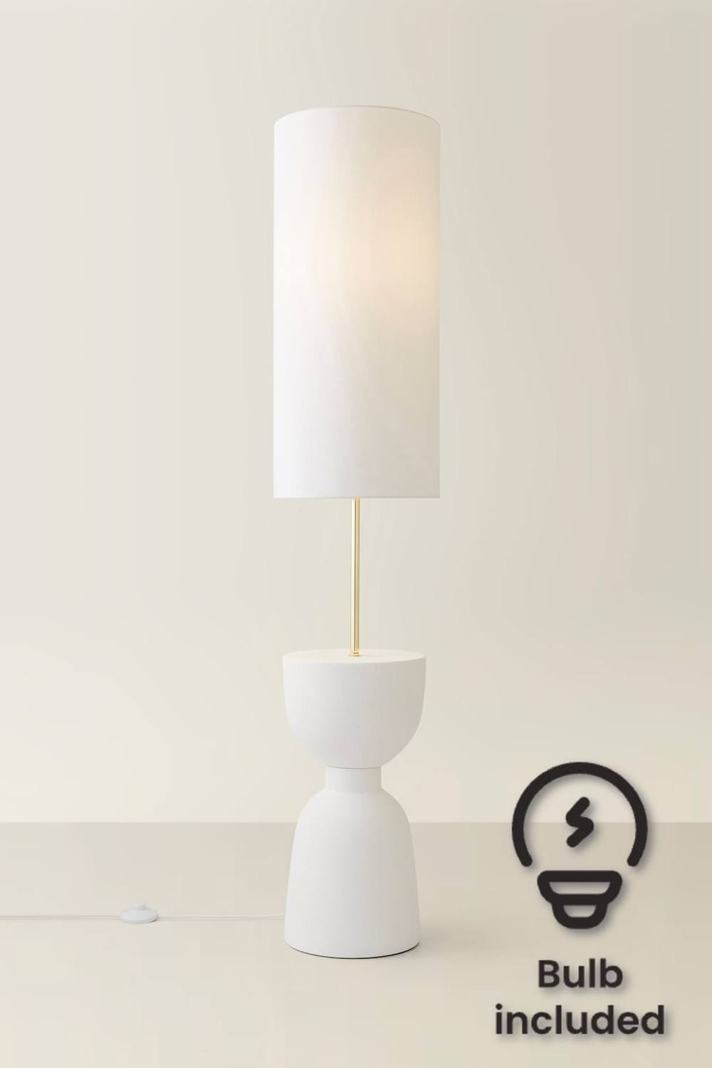 Valuelights Esme Linen Tall Lamp Shade Ceramic Table Base Midi Floor Lamp And Bulb In Cream