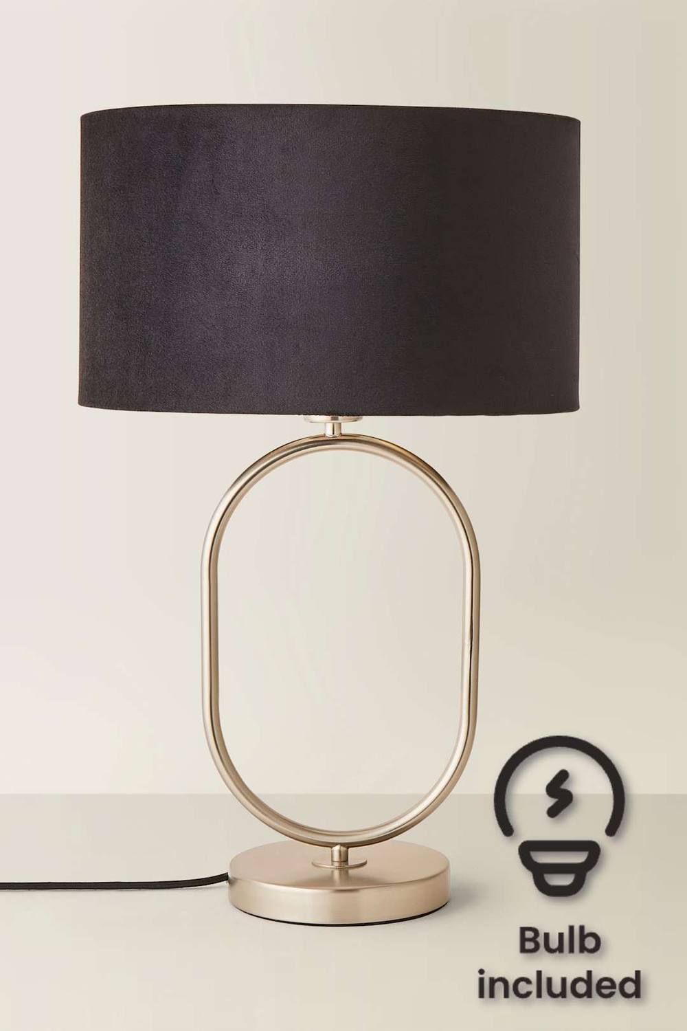 Valuelights Antonia Black Velvet Drum Shade Brush Chrome Oval Table Lamp And Bulb In Silver