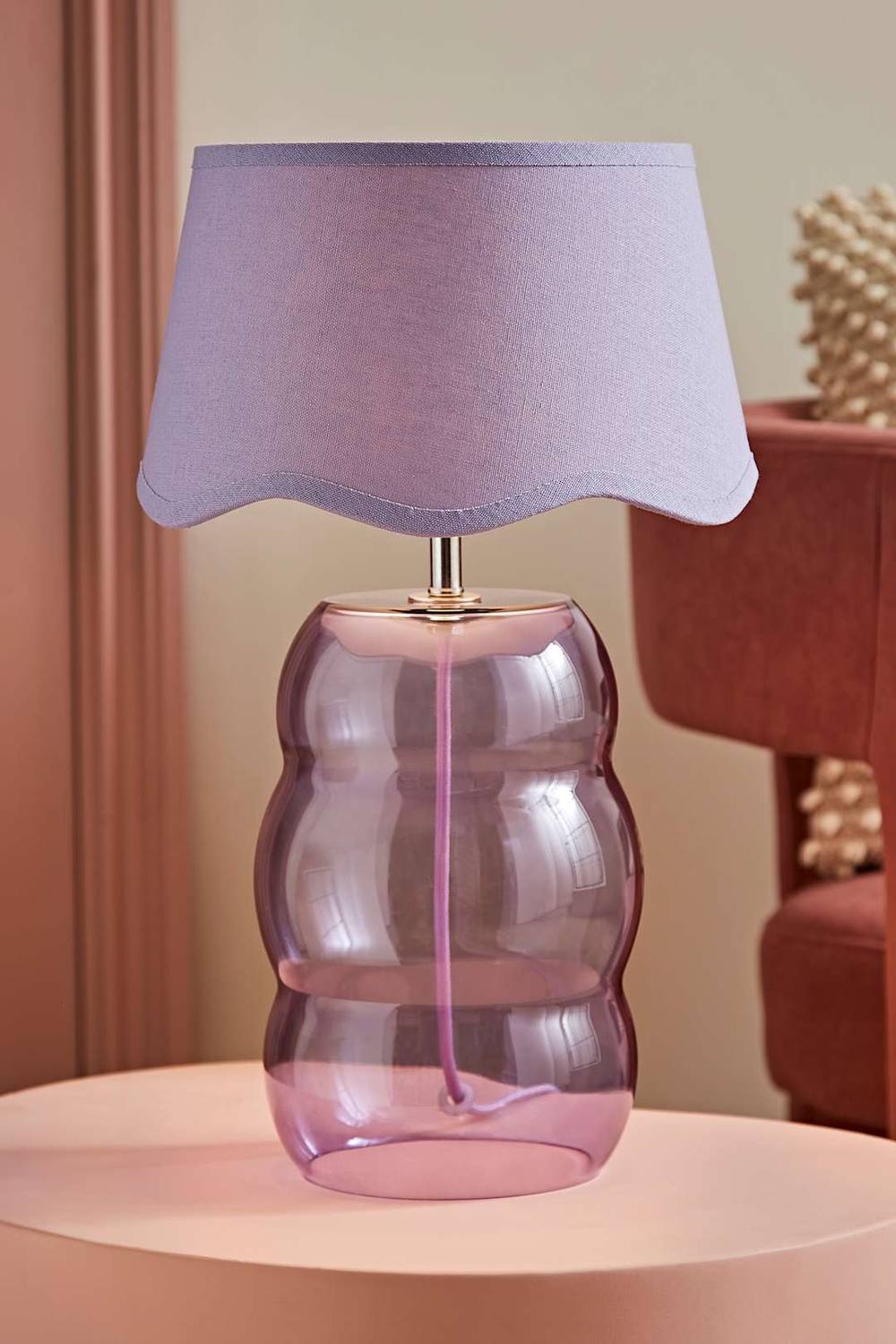 Valuelights Lolly Lilac Glass Bubble Table Lamp With Lilac Scallop Shade