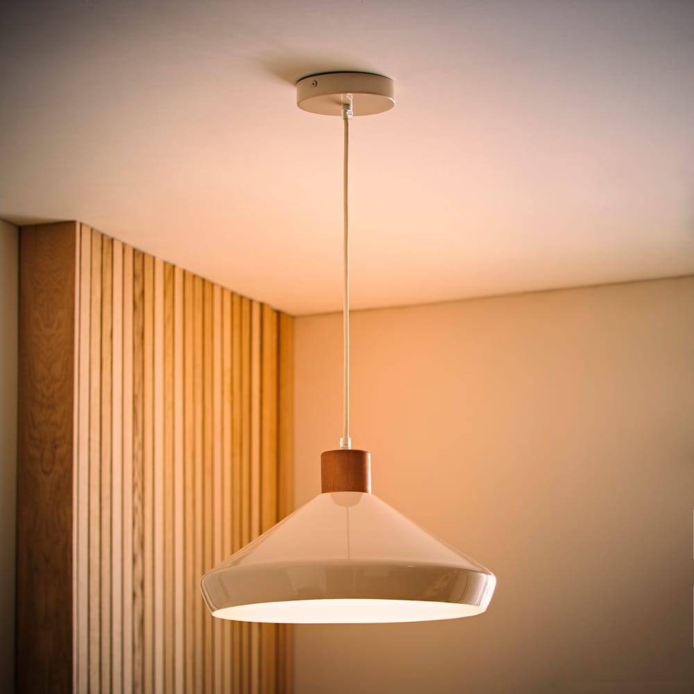 Valuelights Parker Gloss And Walnut Dome Adjustable Ceiling Pendant Light And Bulb In Cream