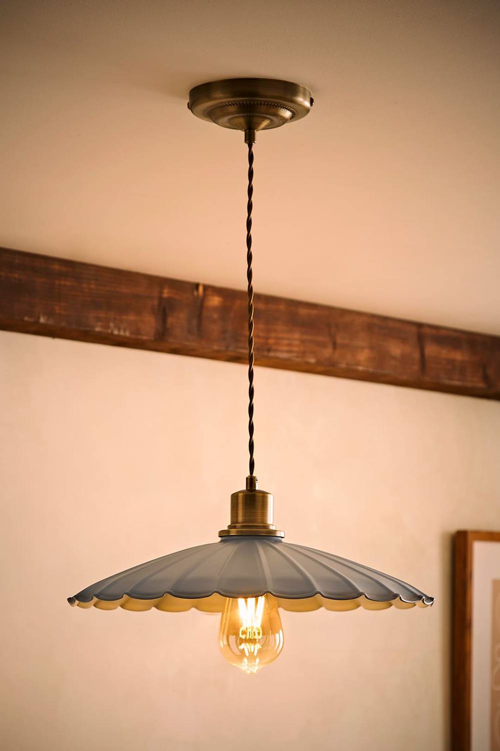 Valuelights Holborn Brushed Gold With Scallop Shade Ceiling Pendant Light And Bulb In Mid Grey