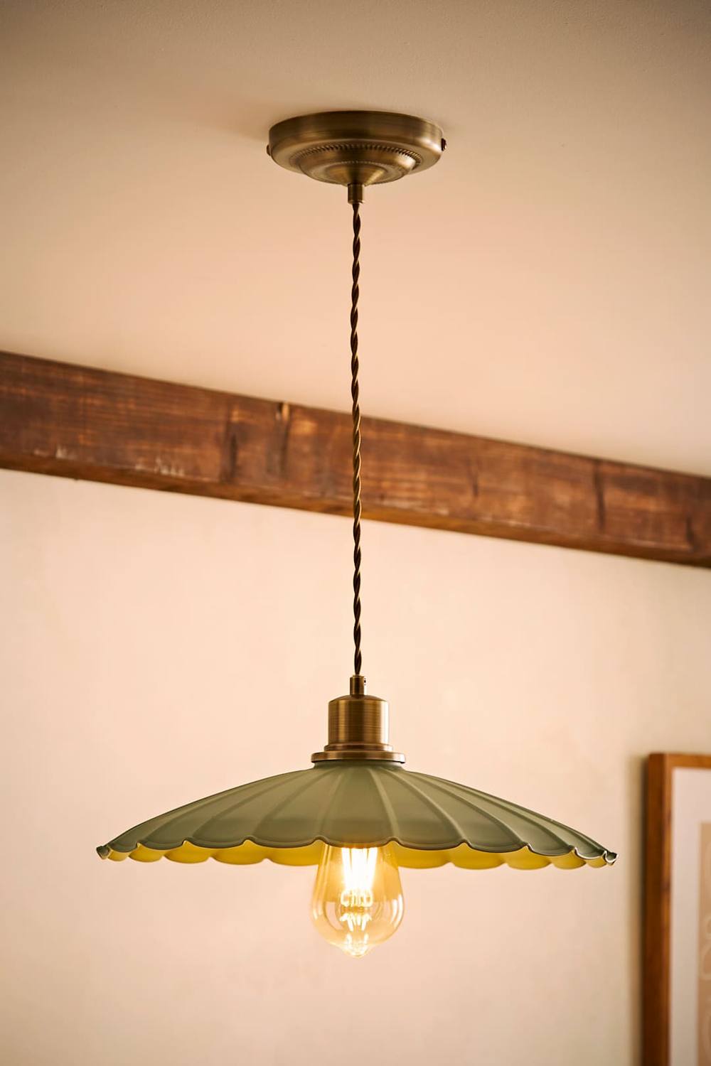 Valuelights Holborn Brushed Gold With Scallop Shade Ceiling Pendant Light And Bulb In Green