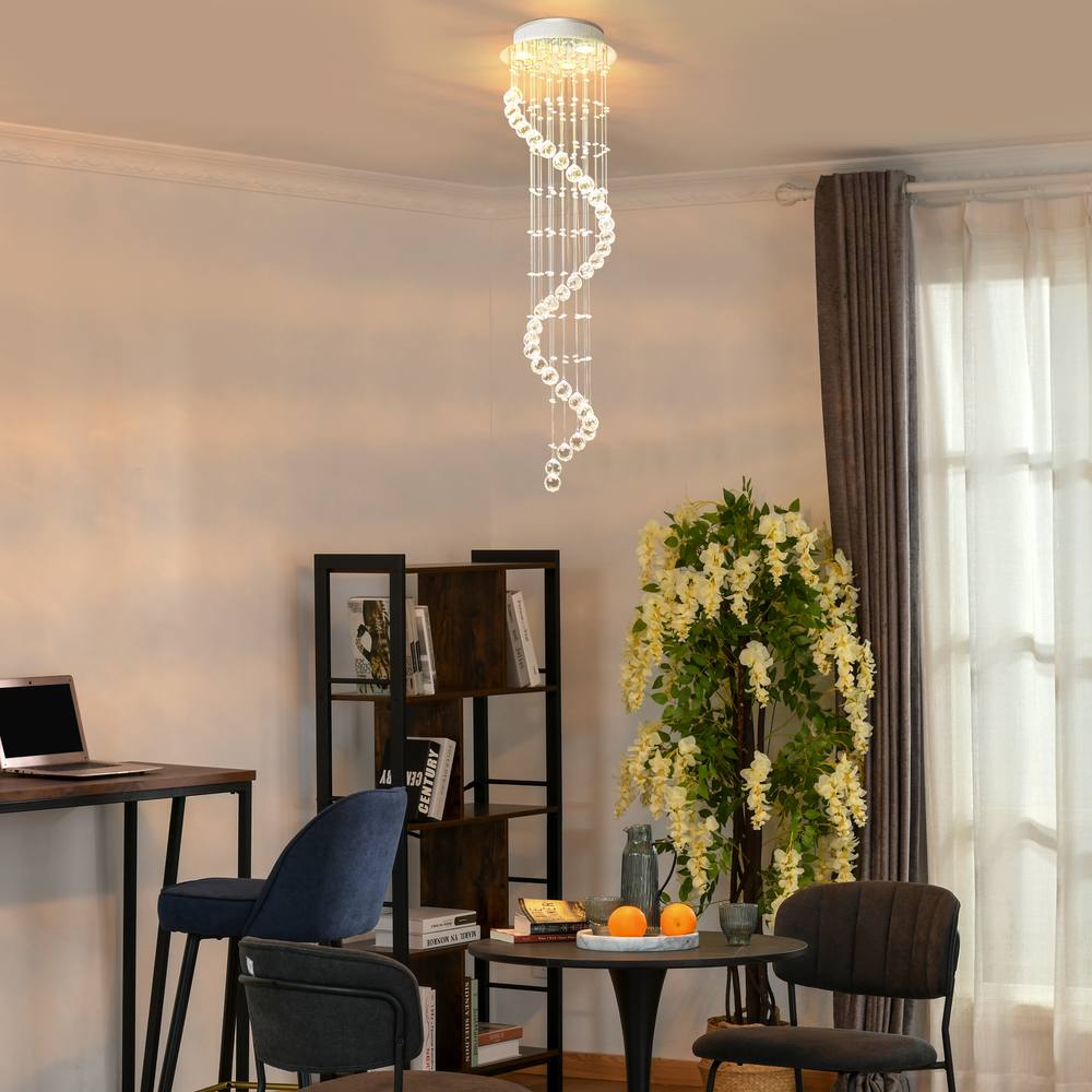 Homcom Modern Crystal Droplet Ceiling Light Spiral Cascading Chandelier Lamp In Silver