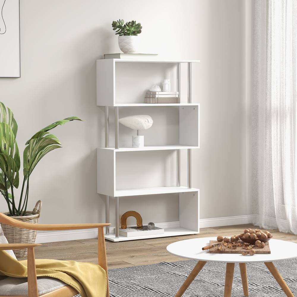 Homcom Wooden Storage Display Unit Bookshelf Bookcase Dividers S Shaped In White