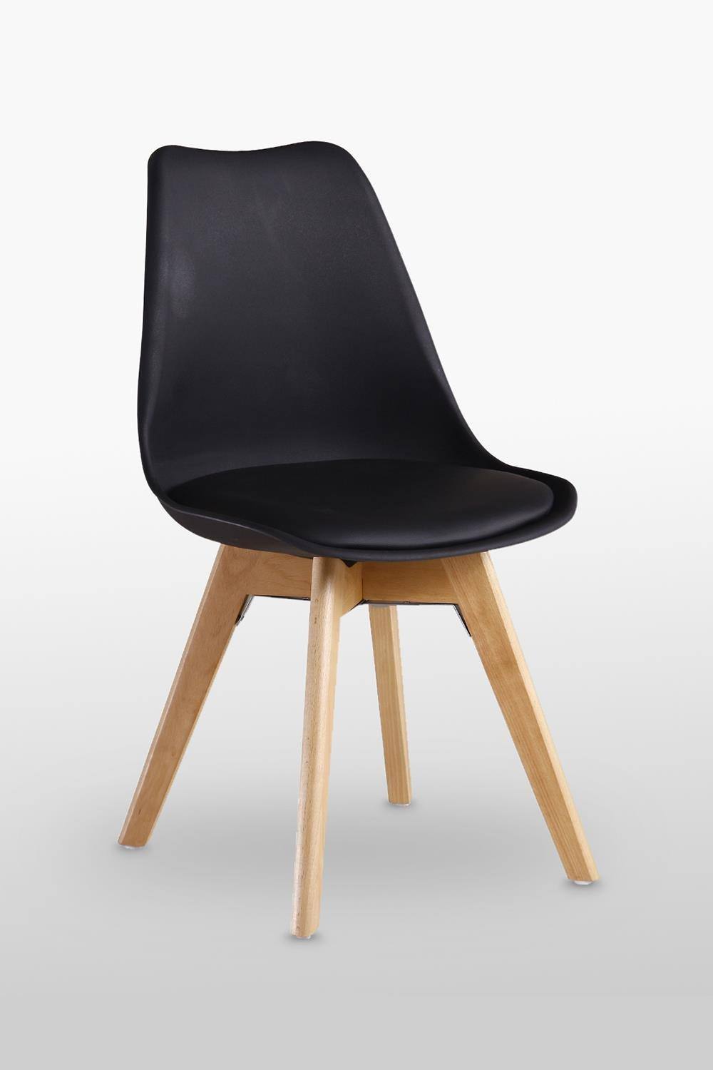 Life Interiors Single Scandinavian Dining Chair With Leather Cushions Solid Wood Legs In Black