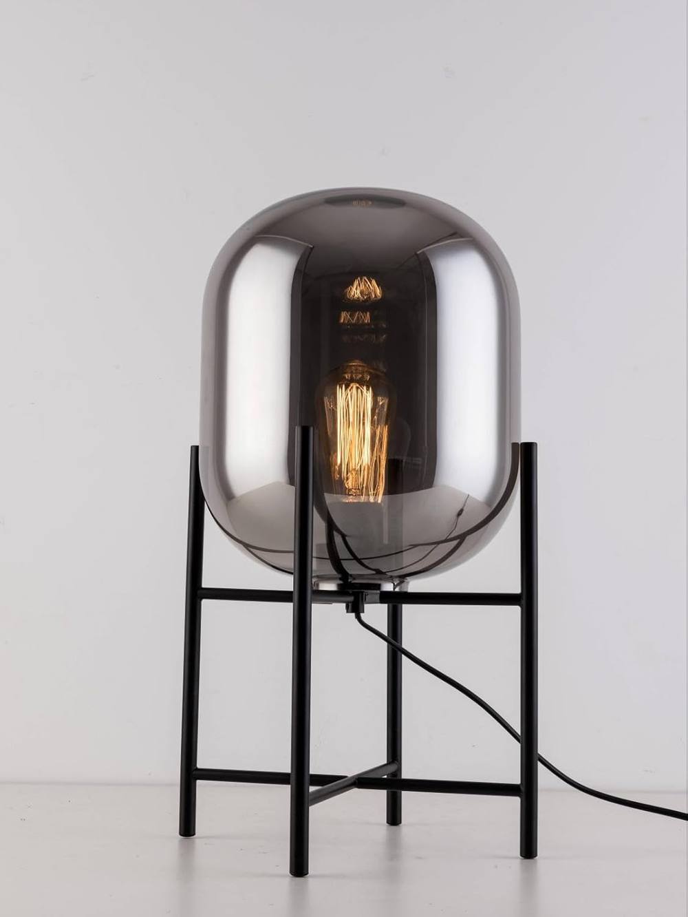 Harper Living Smoked Glass Table Lamp, Bedside & Desk Lamp With Onoff Switch In Black