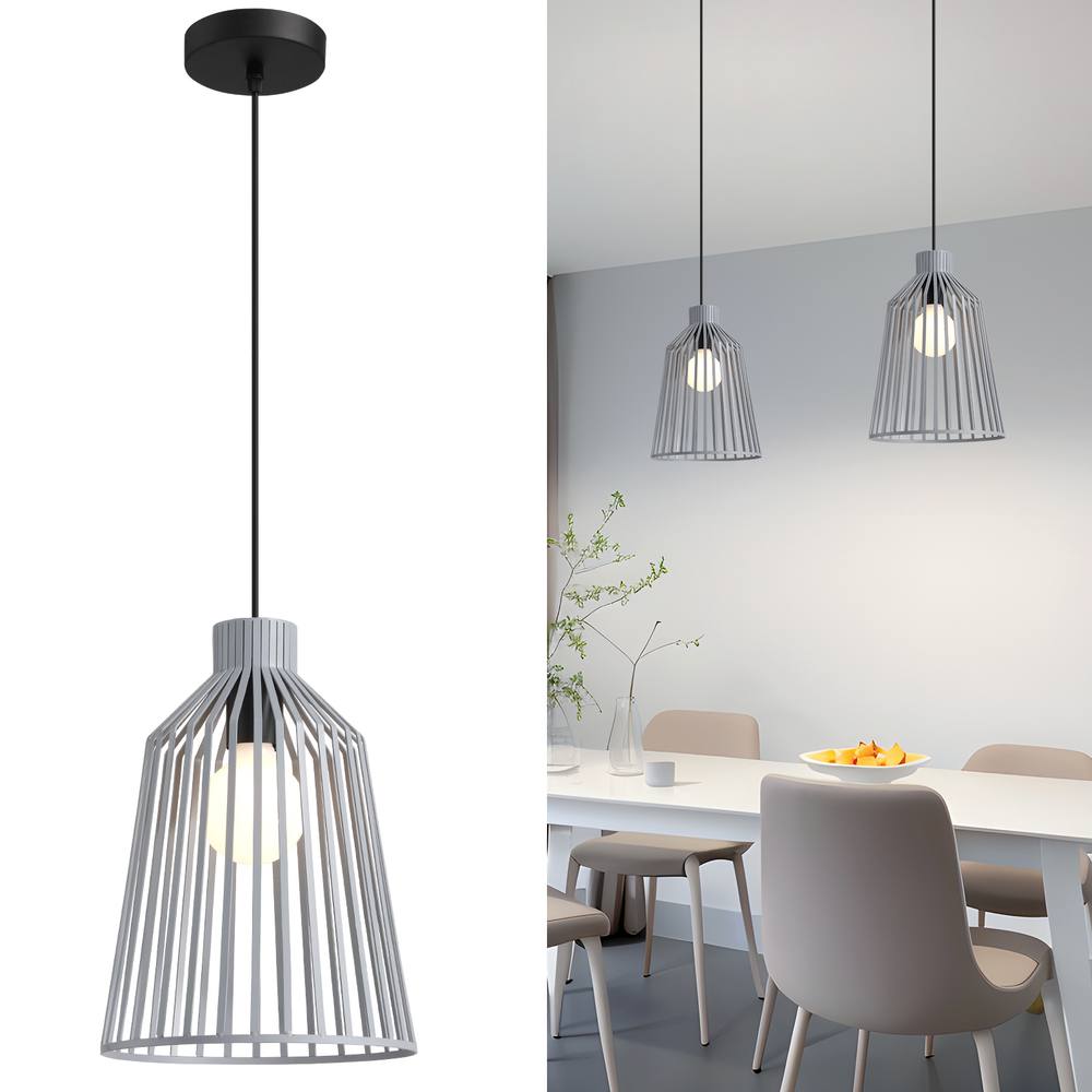 Harper Living Pendant Ceiling Light, Pendant Light Fitting With Cage Shade, Grey
