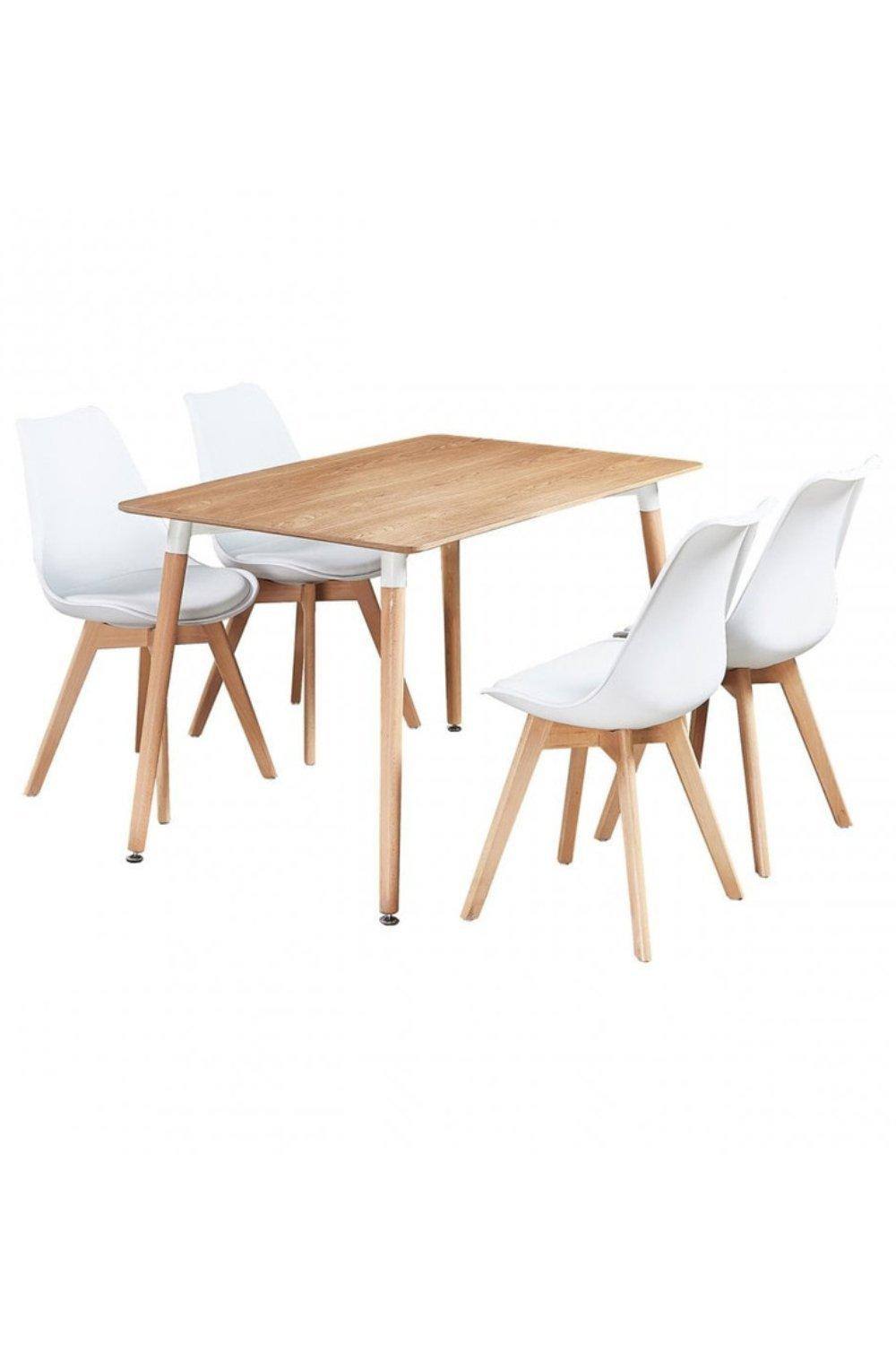 Life Interiors Pcs Dining Set - A Halo Dining Table & Set Of Lorenzo Tulip Chairs With Padded Seat In White