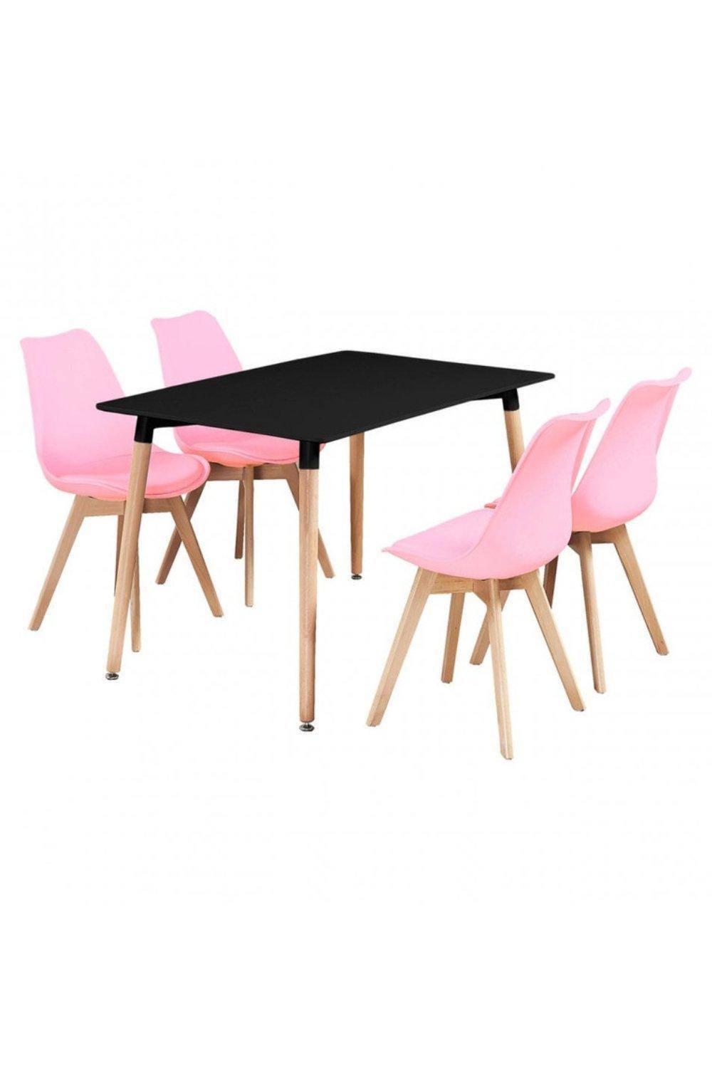 Life Interiors Pcs Dining Set - A Halo Dining Table & Set Of Lorenzo Tulip Chairs With Padded Seat In Pink