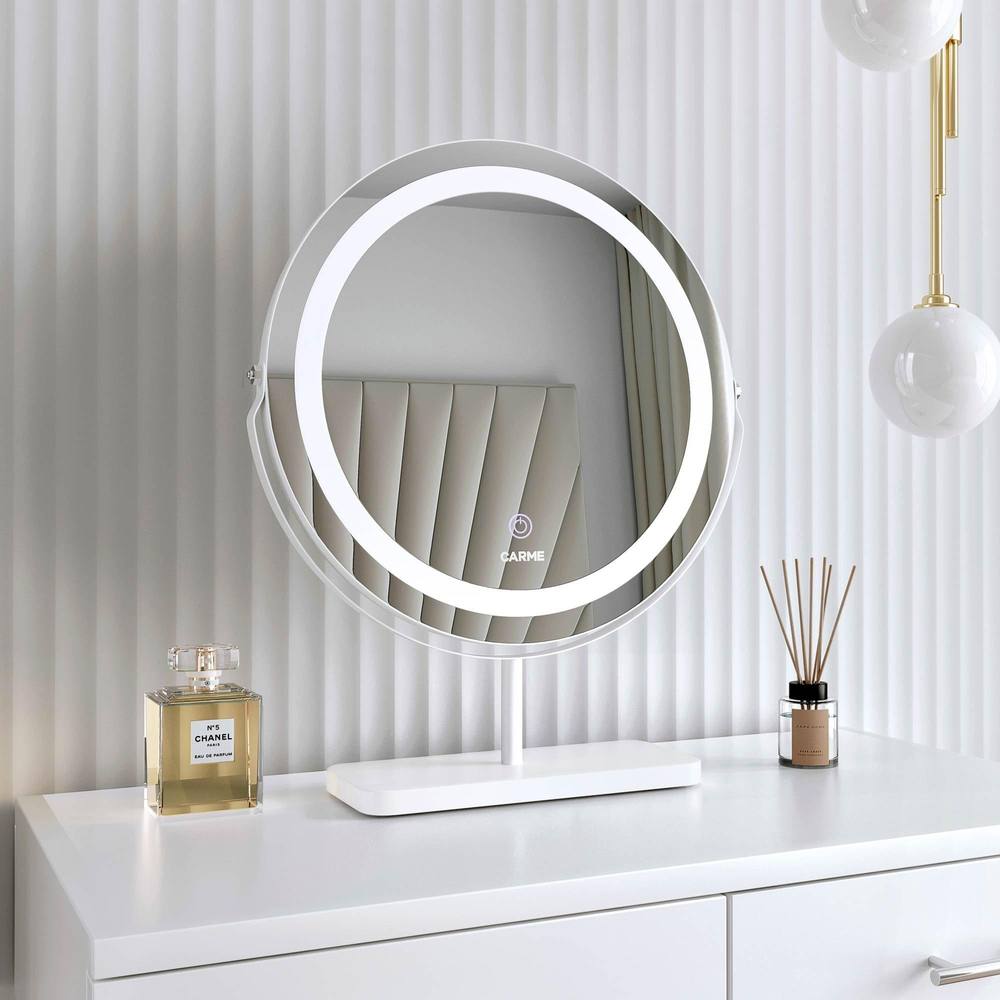 Carme Home Ava White Marble Touch Sensor Led Light Mirror