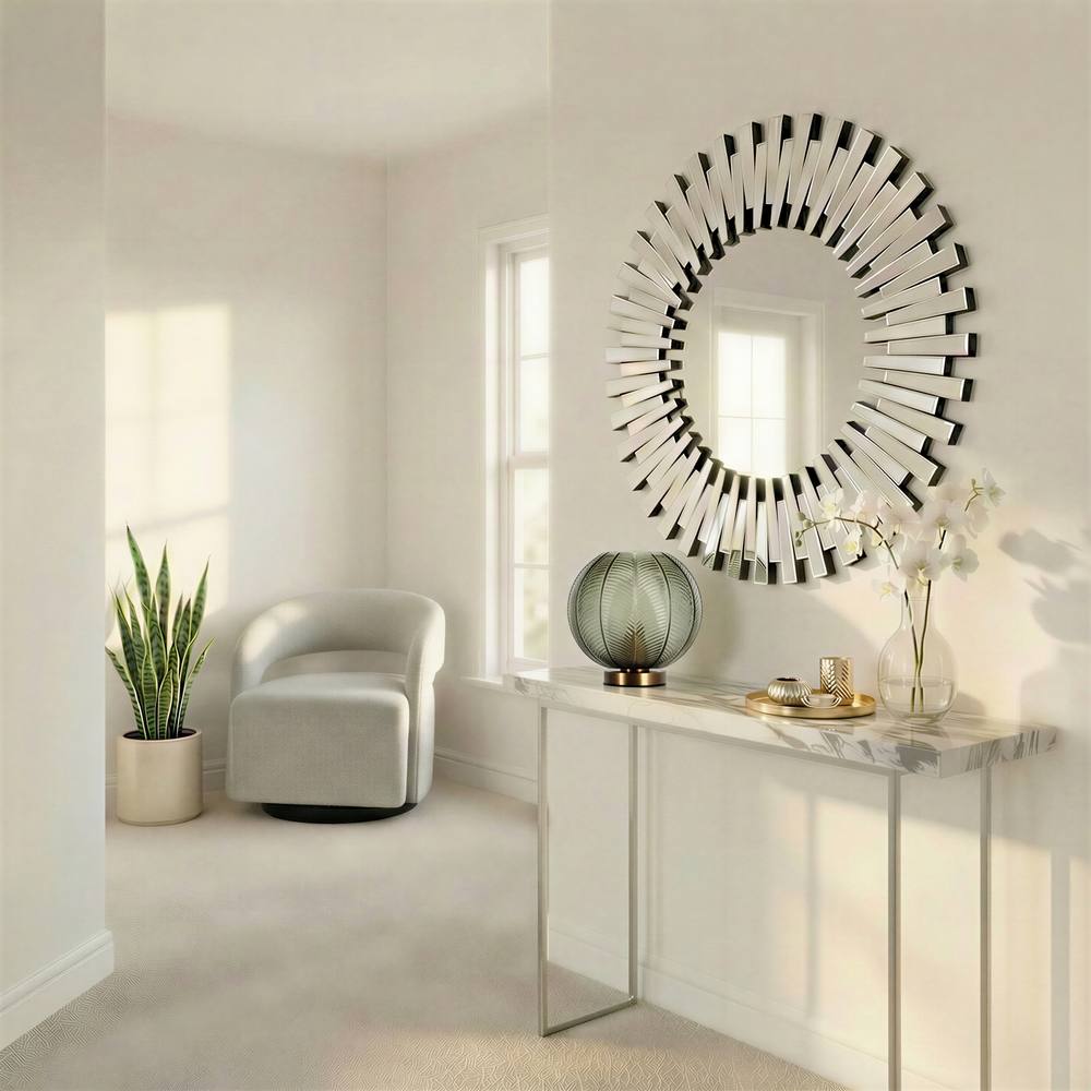 Furnitureboxuk Starburst Medium Cm D Silver Round Sunburst Modern Hallway Bedroom Dining And Living Room Mirror