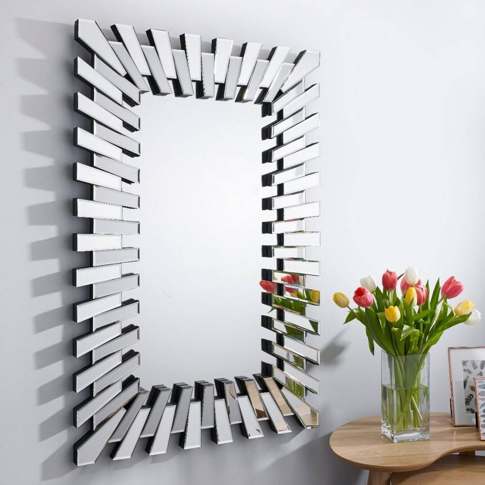 Furnitureboxuk Starburst Medium Cm X Cm D Silver Rectangular Sunburst Modern Hallway Bedroom Dining And Living Room Mirror