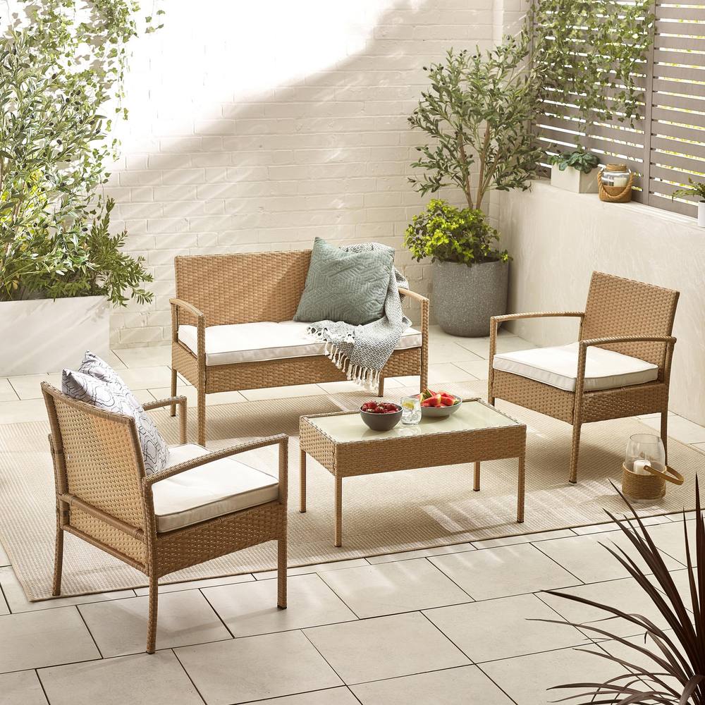 Furnitureboxuk Porto Grey Pe Rattan Outdoor Garden Seat Coffee Table & Chairs Set, Chairs Seater Garden Bench In Beige