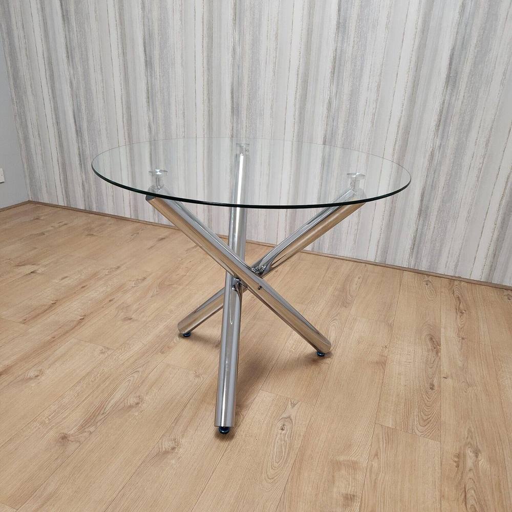 Kosy Koala Modern Round Chrome Metal And Clear Glass Kitchen Dining Table Only