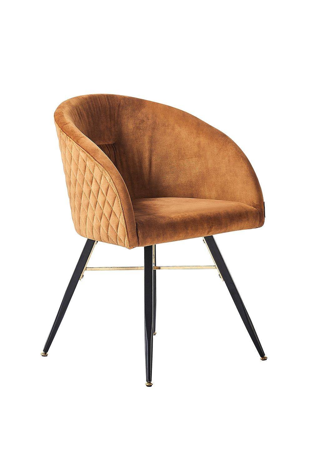 Life Interiors Single Vittorio Velvet Dining Chair With Black Metal Legs, Quilted Design Modern Accent Chair In Mustard