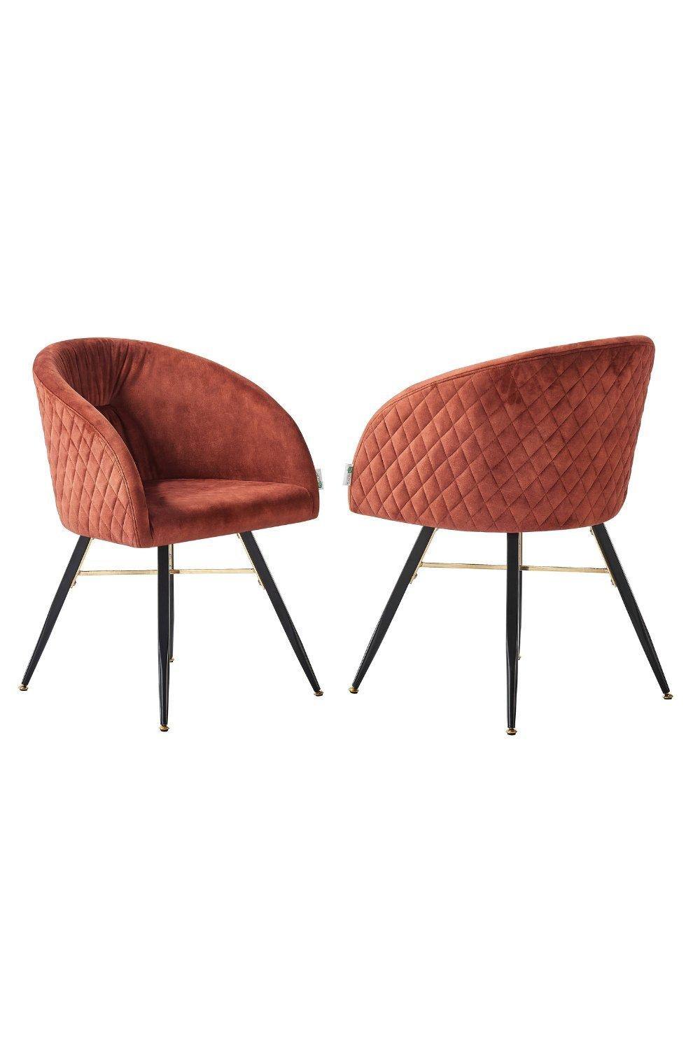 Life Interiors Set Of Vittorio Velvet Dining Chairs With Black Metal Legs, Quilted Design Modern Accent Chair In Wine
