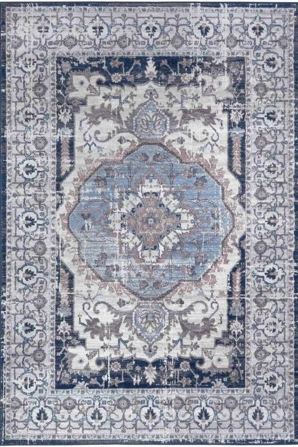 The Rugs Montana Medallion Navy And Cream Living Room Area Rug