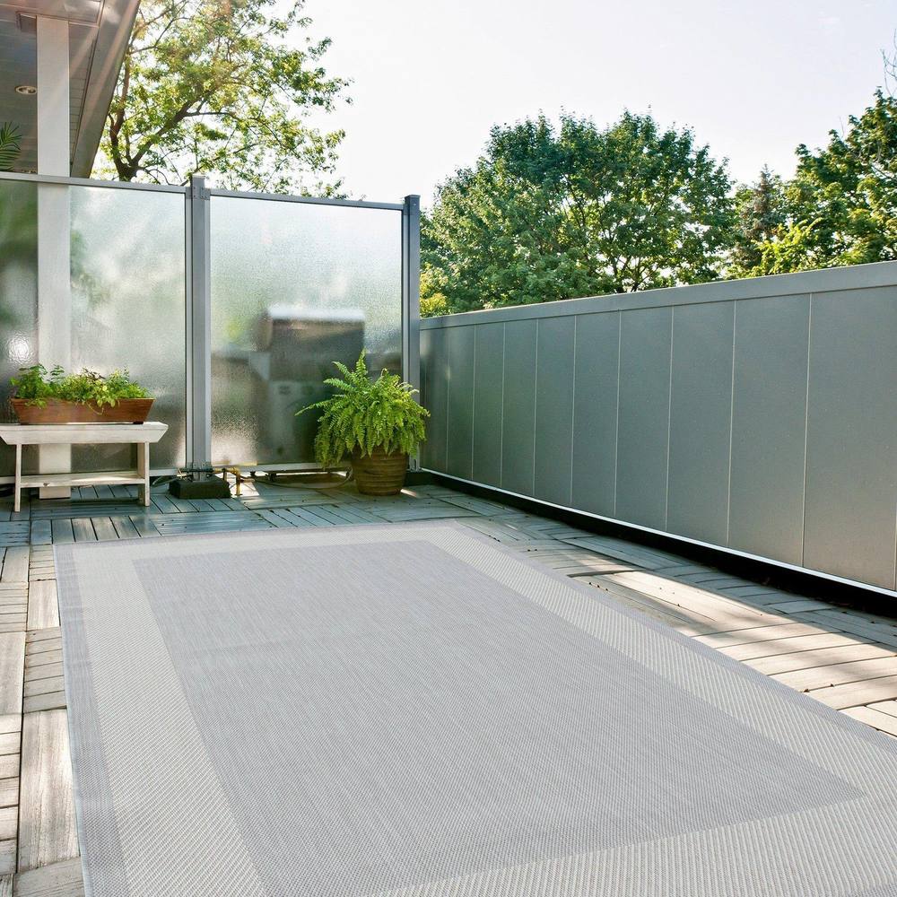 The Rugs Outdoor Indoor Grey Bordered Rug Weatherproof Jet Washable