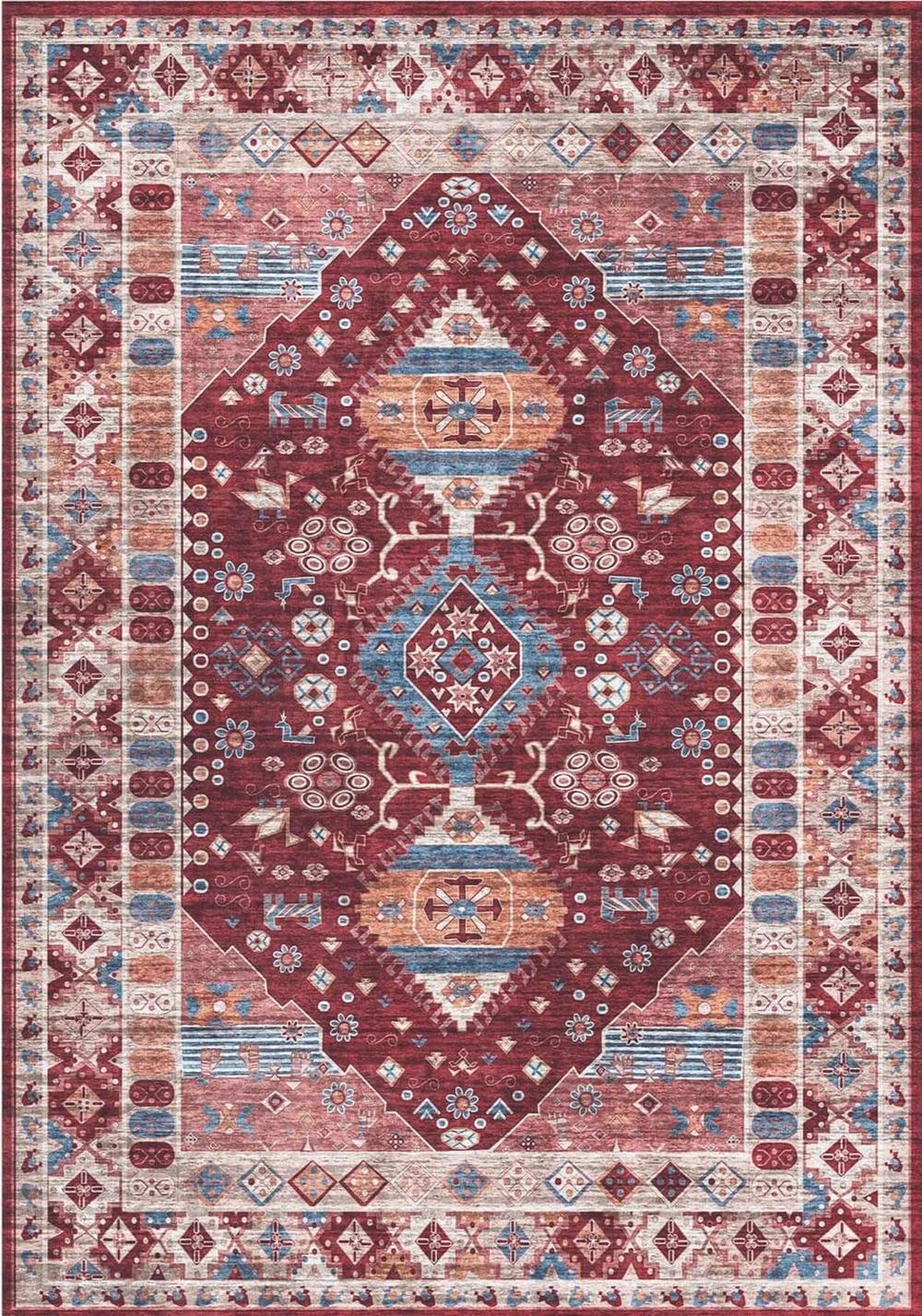 The Rugs Madar Vintage Washable Rug - Ultra Soft Polyamide Non Slip Design In Red