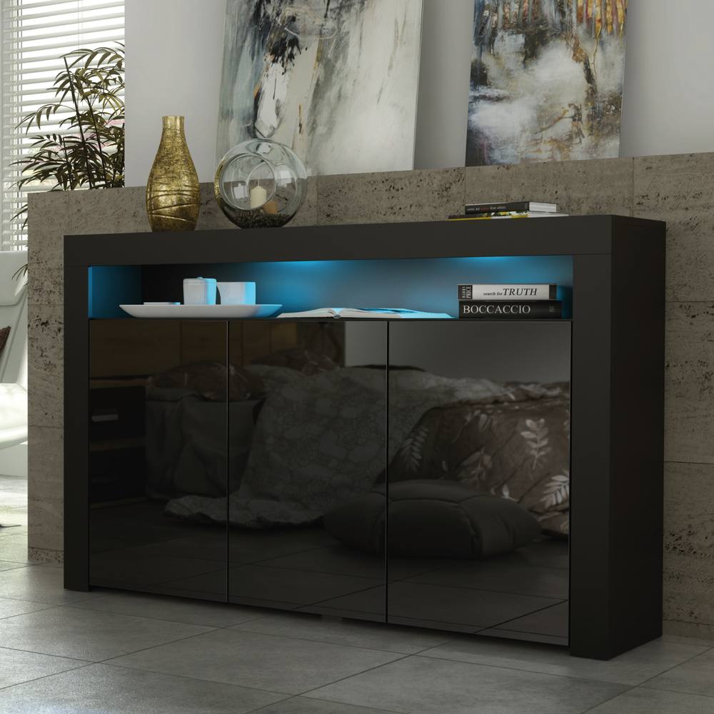 Creative Furniture Aether Sideboard Cm A Sleek And Spacious Cabinet With Gloss Doors And Led Lights In Black