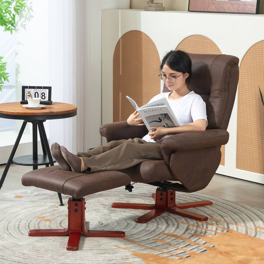 Homcom ° Reclining Armchair With Footstool For Living Room In Dark Brown