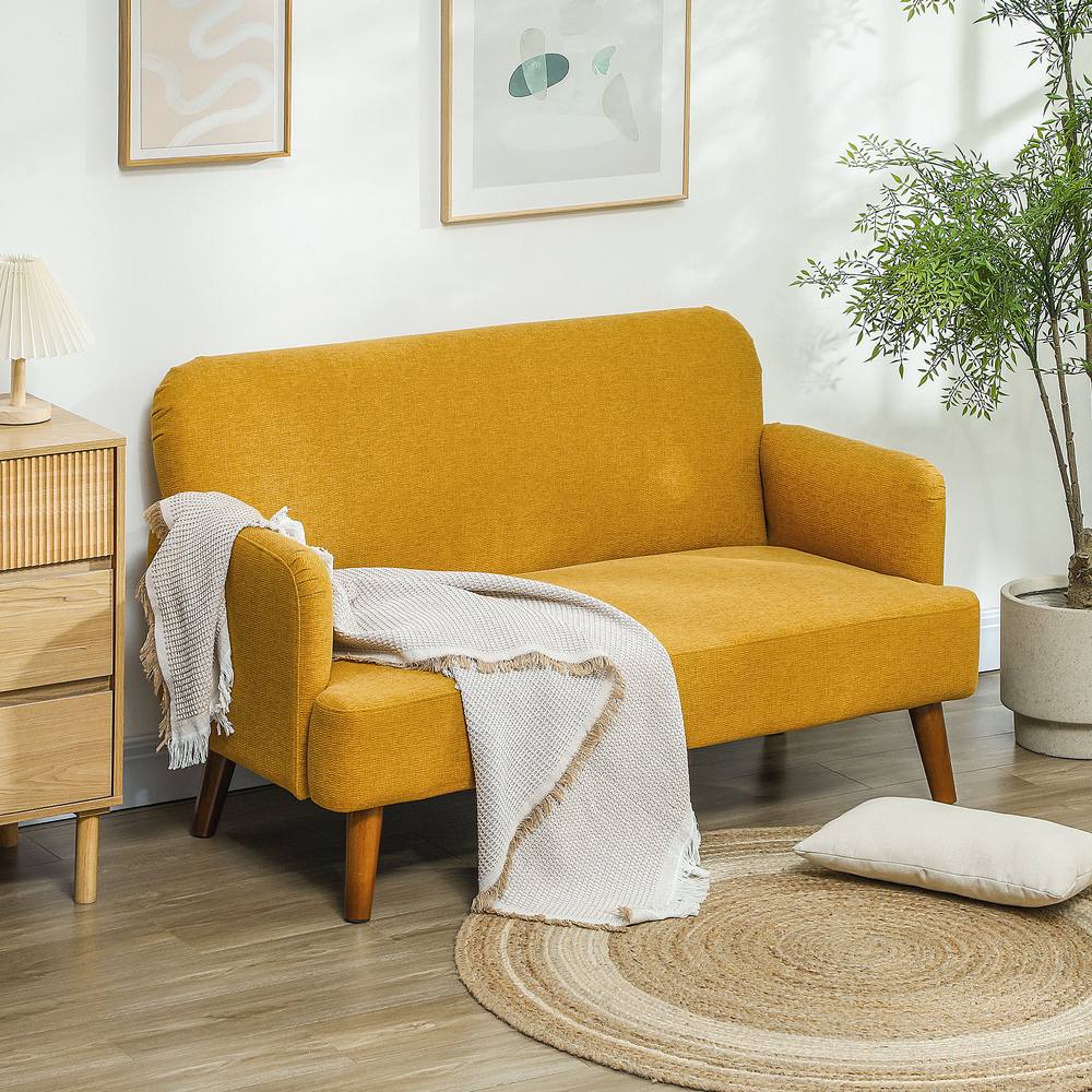 Homcom Seater Sofa With Cm Thick Padding And Wood Legs In Yellow