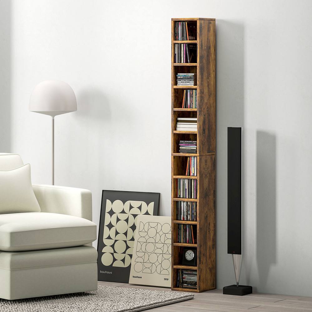 Homcom Cd Storage Tower, Tall Bookcase Bookshelf With Cubes In Brown