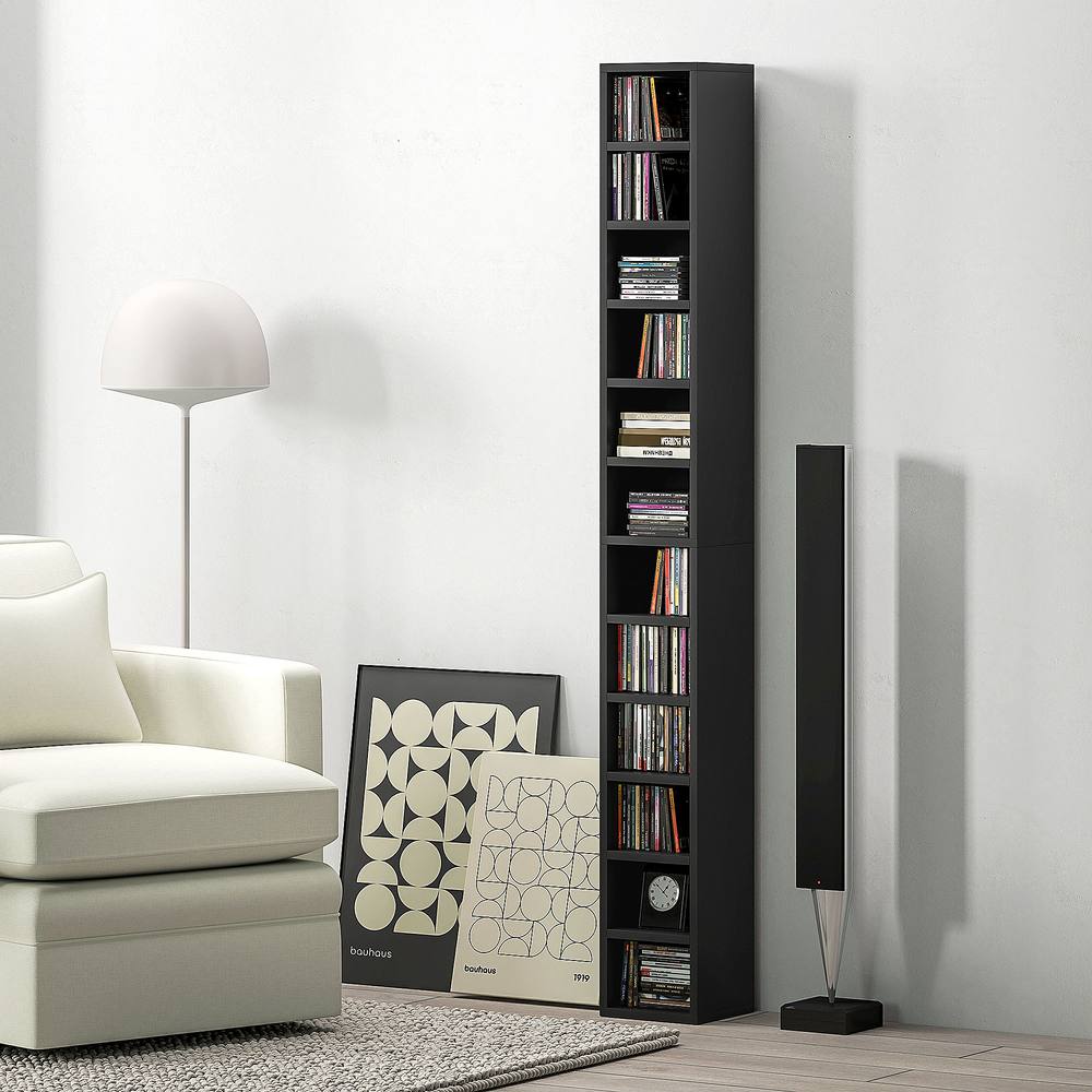Homcom Cd Storage Tower, Tall Bookcase Bookshelf With Cubes In Black