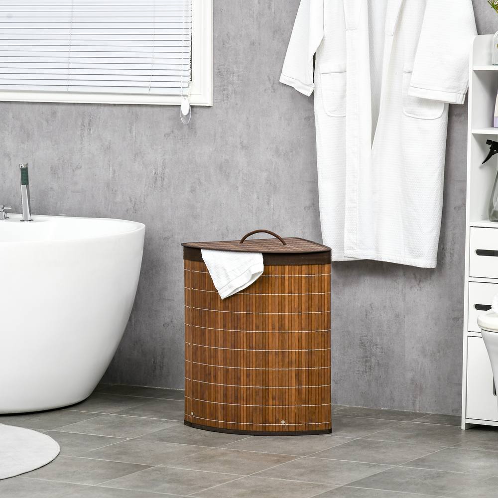 Homcom L Bamboo Corner Laundry Hamper Bamboo Laundry Basket Brown