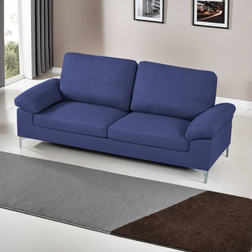 Kosy Koala Modern Two Seater Sofa Blue Fabric With Chrome Feet - Comfortable Couch With Cushion For Living Room, Bedroom Or Office