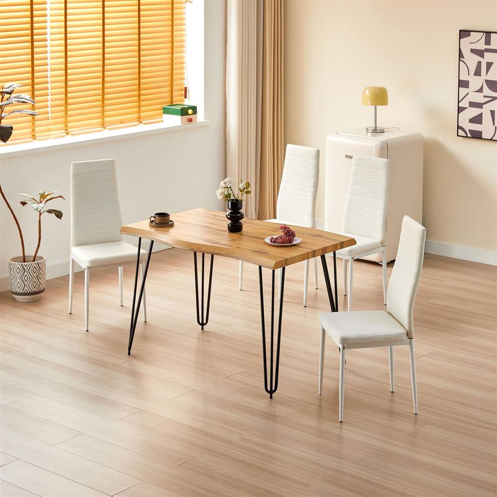 Kosy Koala Dining Table Set With White Faux Leather Chairs Modern Kitchen Dining Room Furniture In Brown