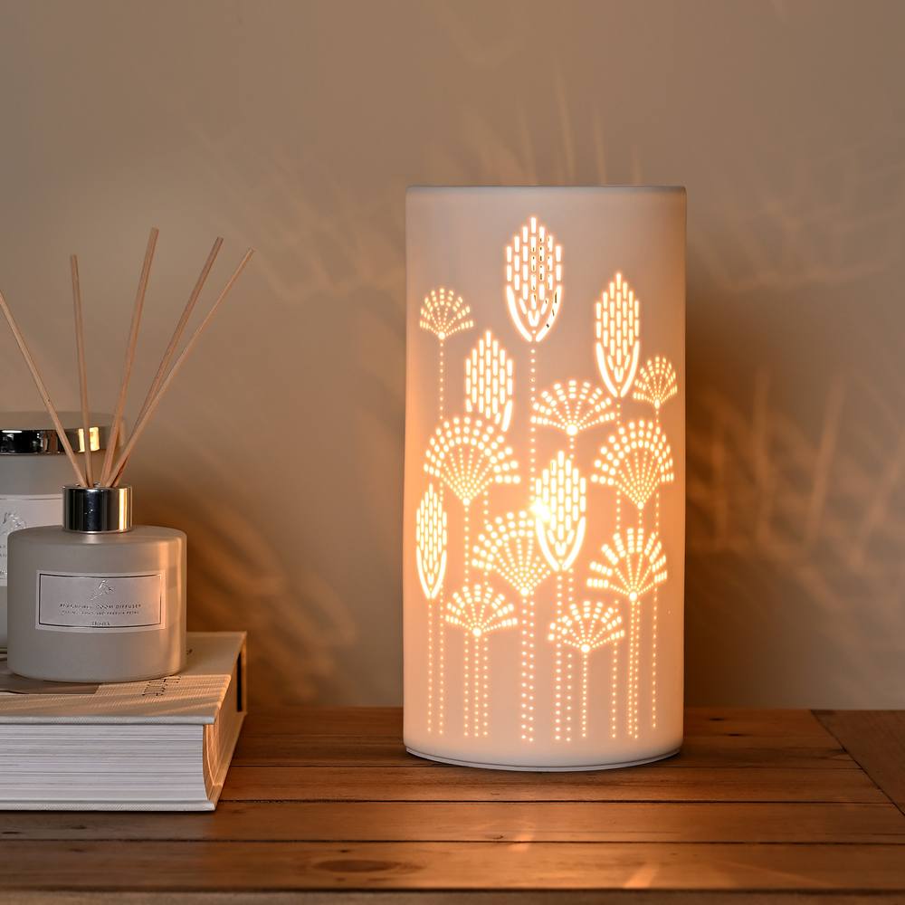 Hestia White Ceramic Floral Table Lamp