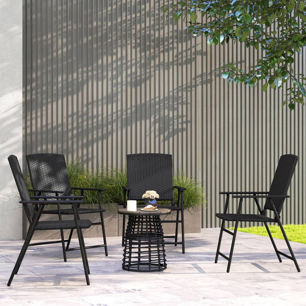 Outsunny Pcs Rattan Chair Foldable Garden Furniture W Armrest Black