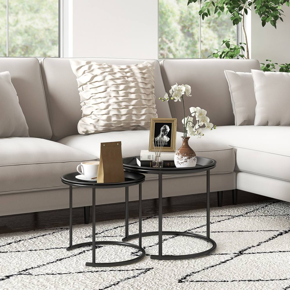 Homcom Nesting Tables Set Of , End Table With Removable Tabletop Tray Black