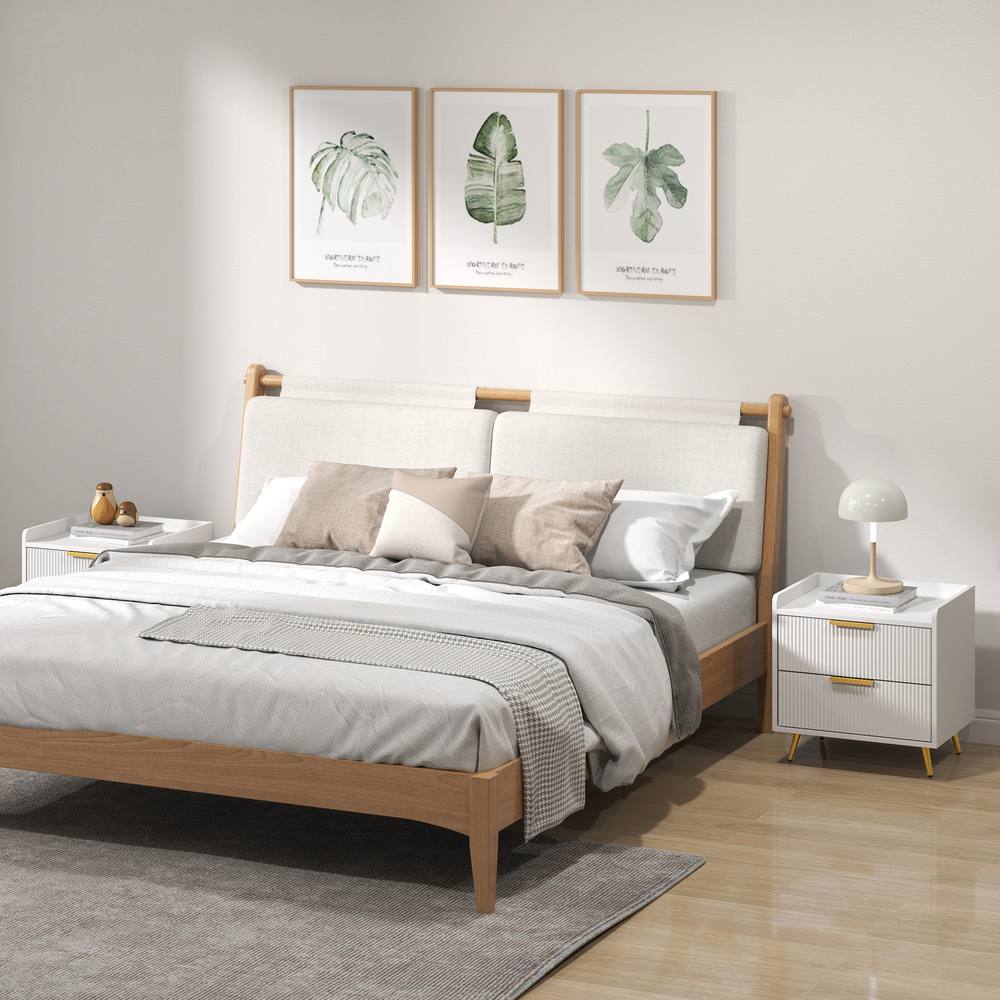 Homcom Bedside Table Set Of With Drawers For Bedroom, Living Room, White