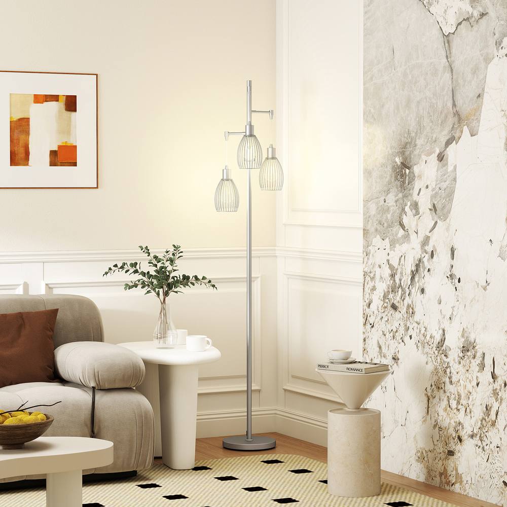 Homcom Industrial -Light Floor Lamp Dimmable Standing Lamp For Living Room In Silver