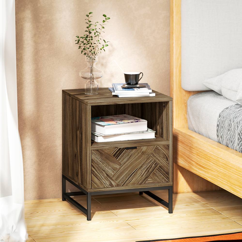 Homcom Bedside Table, Sofa Side Table W Drawer And Shelf Living Room, Bedroom In Brown