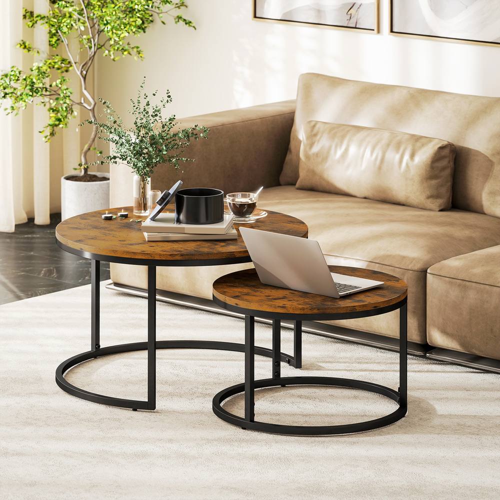 Homcom Pcs Stacking Coffee Table Set With Steel Frame In Brown