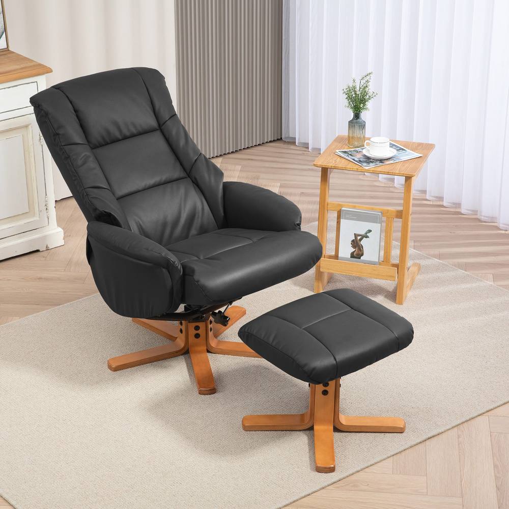 Homcom Recliner Armchair With Wood Base, Upholstered Reclining Chair, Black